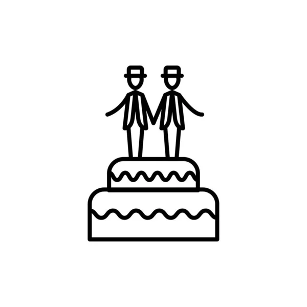 Смачний торт з парою гей прикрас лінії стилю значок — стоковий вектор