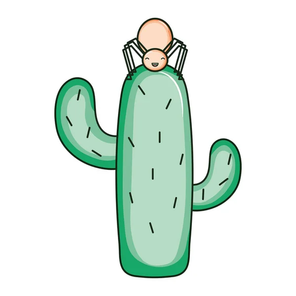 Exotic cactu with little spider kawaii character — Image vectorielle