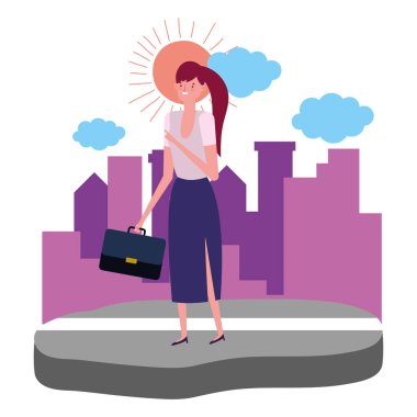 Businesswoman avatar with suitcase design vector illustration