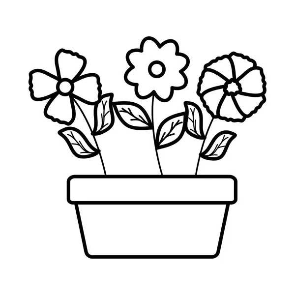 Blommor och blad trädgård i kvadratiska keramiska Pot dekoration — Stock vektor