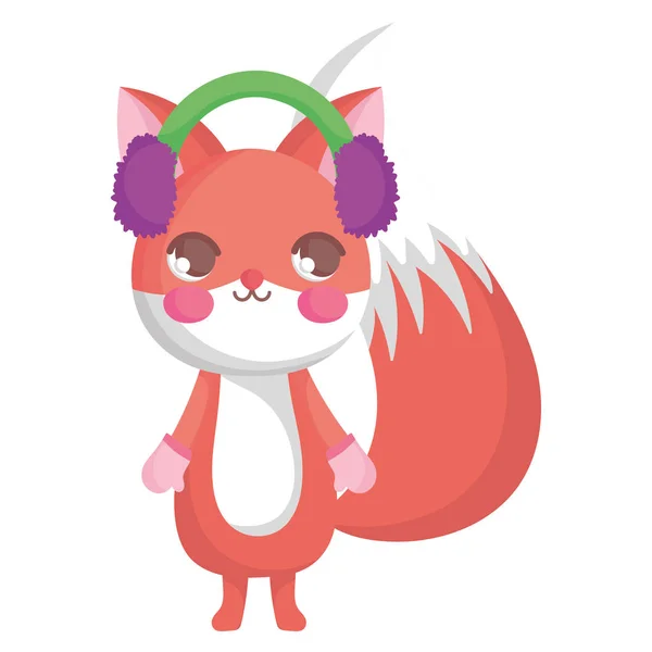 Cute fox with ear muffs merry christmas — Stok Vektör