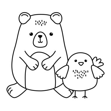 İzole ayı ve tavuk çizgi film vektör tasarımı