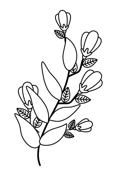 나뭇잎 무늬가 있는 고립된 꽃들 — 스톡 벡터