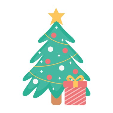 tree gift star lights balls snow merry christmas tag