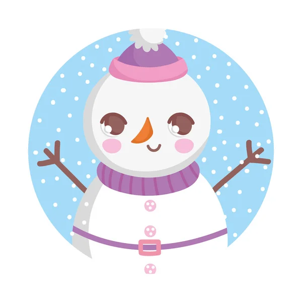 Snowman with hat scarf and snow merry christmas — Image vectorielle