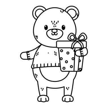 polar bear with wrapped gift celebration merry christmas thick line