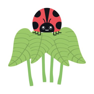 leafs plants garden with ladybug kawaii character