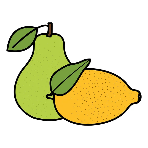 Frutas frescas de pera y limón — Vector de stock