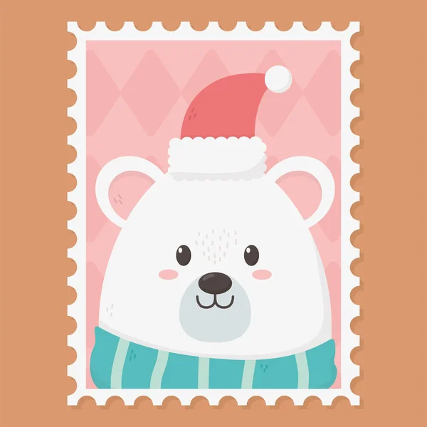 White bear celebration happy christmas stamp — Vetor de Stock