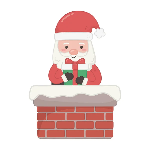 Santa coming out chimney with gift decoration merry christmas — 스톡 벡터