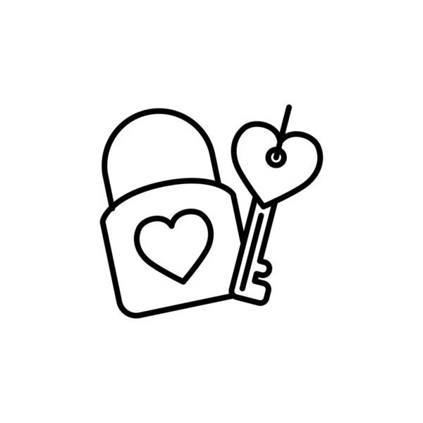 Key with heart and padlock line style — ストックベクタ