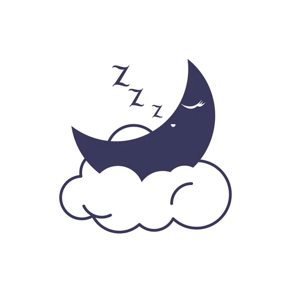 Sleep cloud half moon line image — Stock Vector