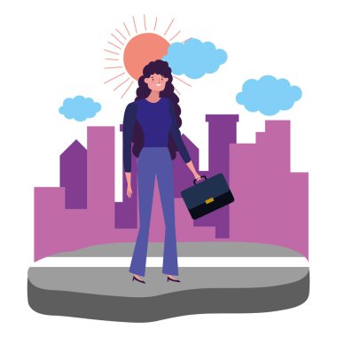 Businesswoman avatar with suitcase design vector illustration