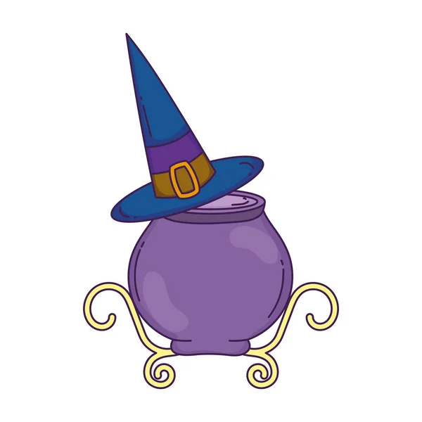 Felice halloween celebrazione pozione calderone strega cappello — Vettoriale Stock