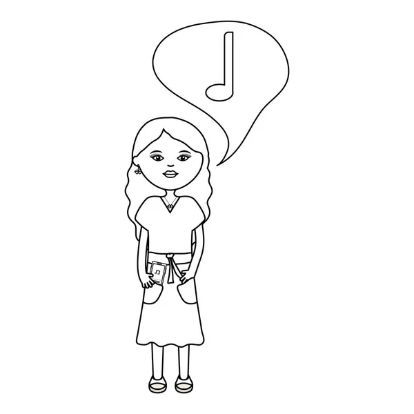 Woman with smartphone and music note in speech bubble — Stockvektor