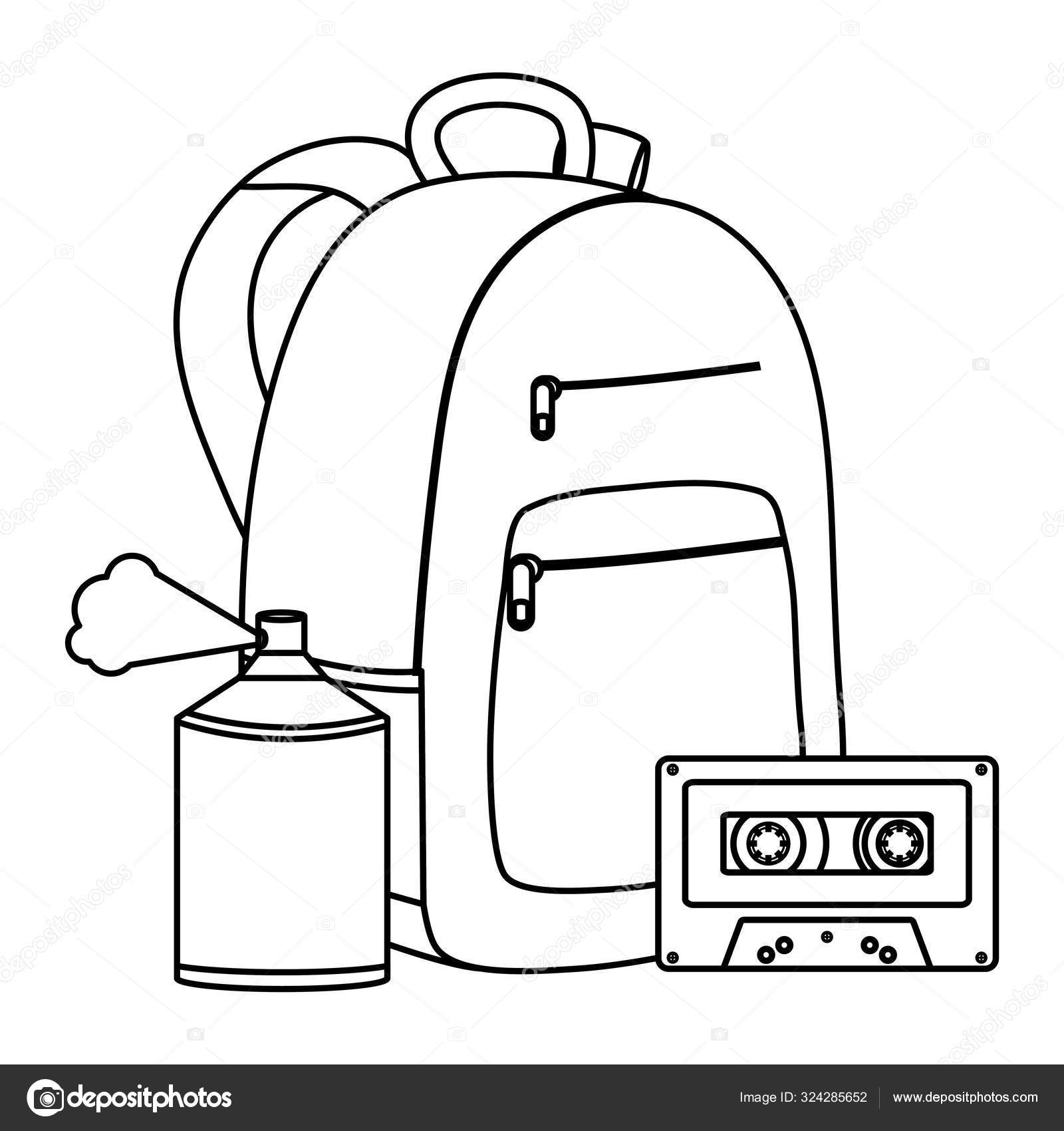 스프레이 페인트와 카세트테이프가 들어 있는 책가방 스톡 벡터 - ©stockgiu 324285652, image size:1600x1700