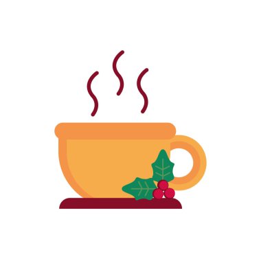 Sıcak kahve fincanı ökseotu süslemesi Mutlu noel ikonu