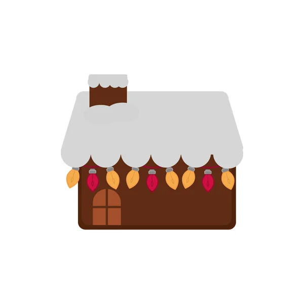 Будинок з прикрасою лампочок щаслива різдвяна ікона — стоковий вектор