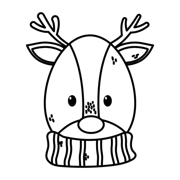 Reindeer with scarf merry christmas thick line - Stok Vektor