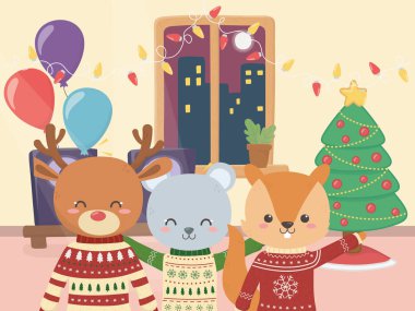 Mutlu noeller, şirin ayı geyiği ve ağaç balonlu sincap konfetileri.