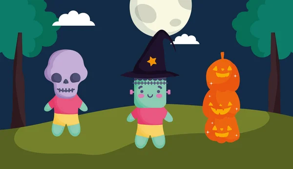 Kids with costume halloween image — Stock Vector