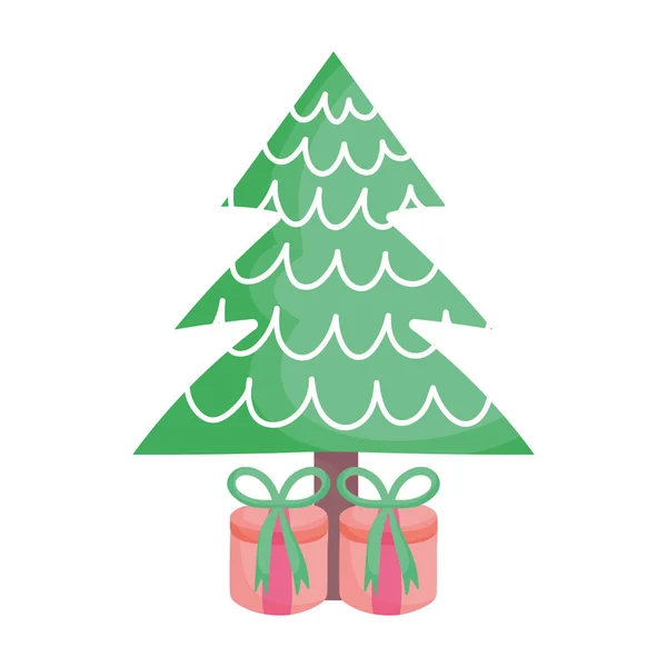 Noel 'i kutlayan hediye kutularıyla dolu bir ağaç — Stok Vektör