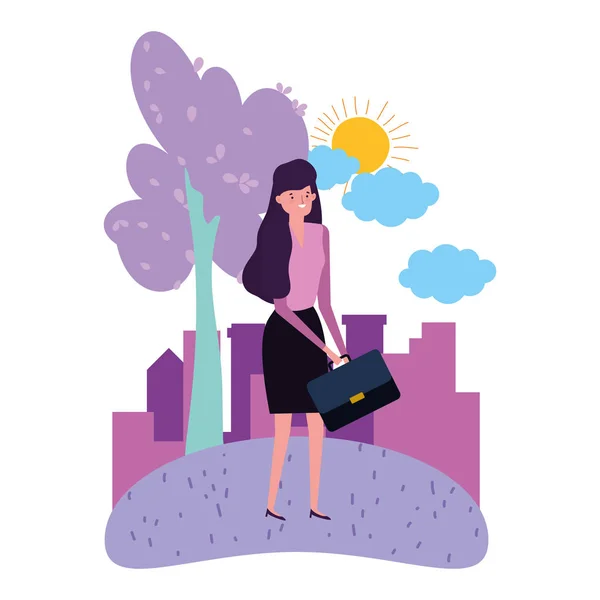 Businesswoman avatar with suitcase design vector illustration — стоковый вектор