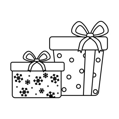 wrapped gift boxes celebration merry christmas thick line