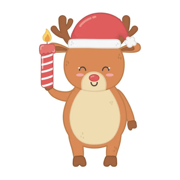 Reindeer holding burning candle decoration merry christmas — Vetor de Stock