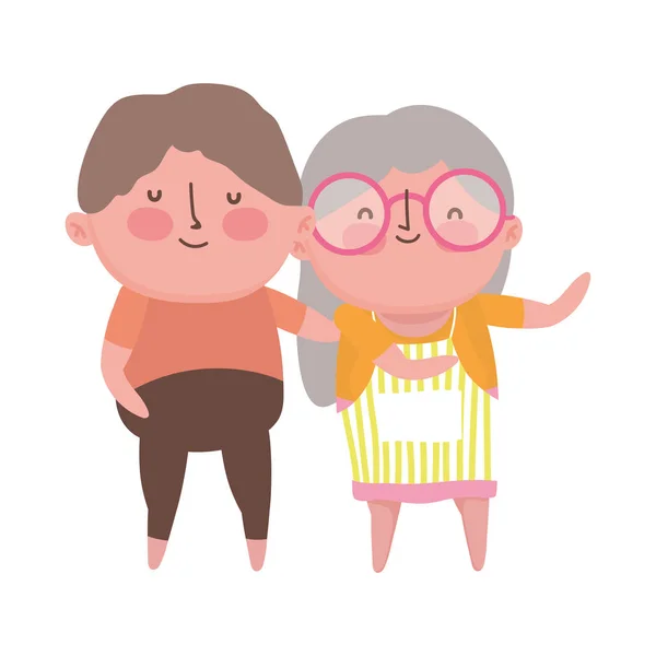 Büyükanne ve büyükbaba çizgi film vektör tasarım çizimi çizimi — Stok Vektör