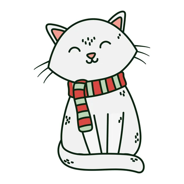 Cute white cat with scarf celebration merry christmas — 스톡 벡터