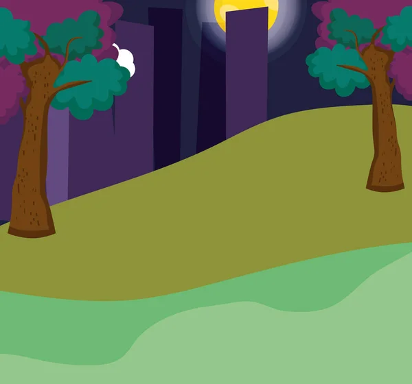 Night moon tree landscape cartoon — Stockvektor