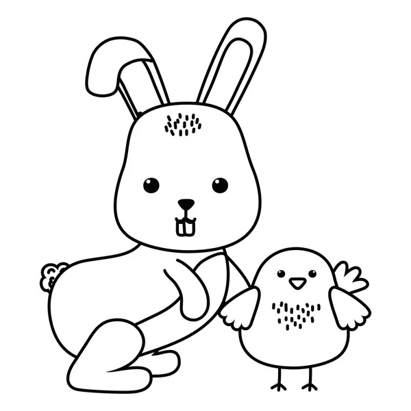 Conejo aislado y diseño vectorial de dibujos animados de pollo — Vector de stock