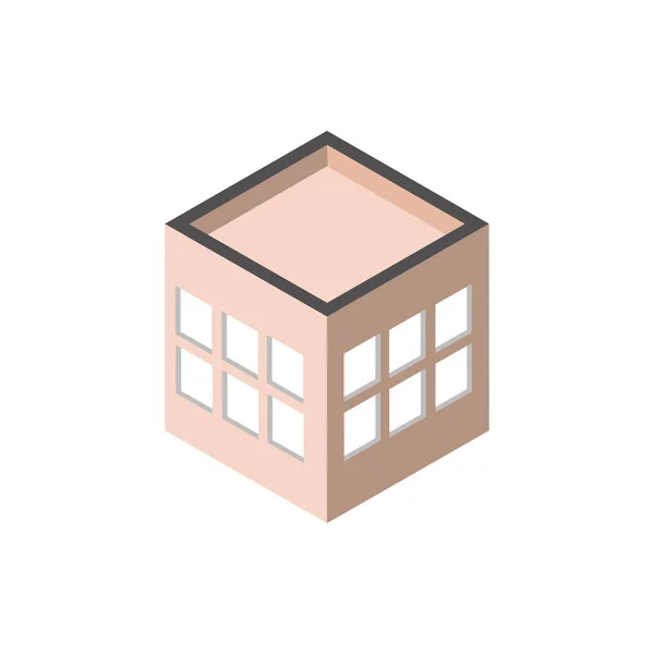 Edificio de estilo isométrico en el tejado de ventanas de bloques — Vector de stock