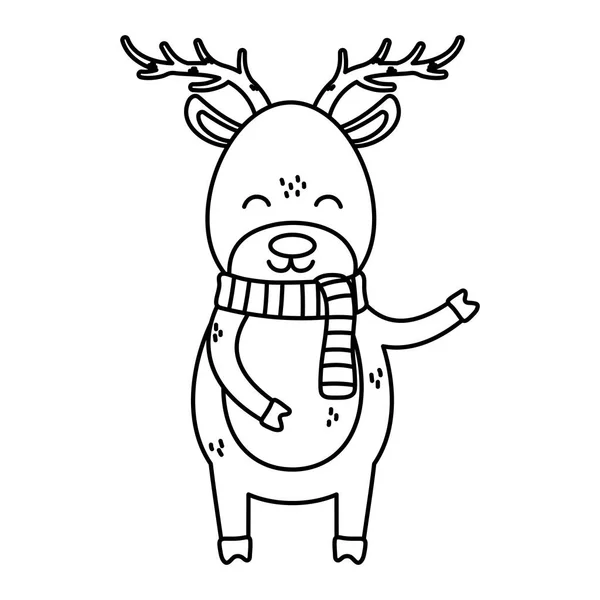 Reindeer with scarf celebration merry christmas thick line - Stok Vektor