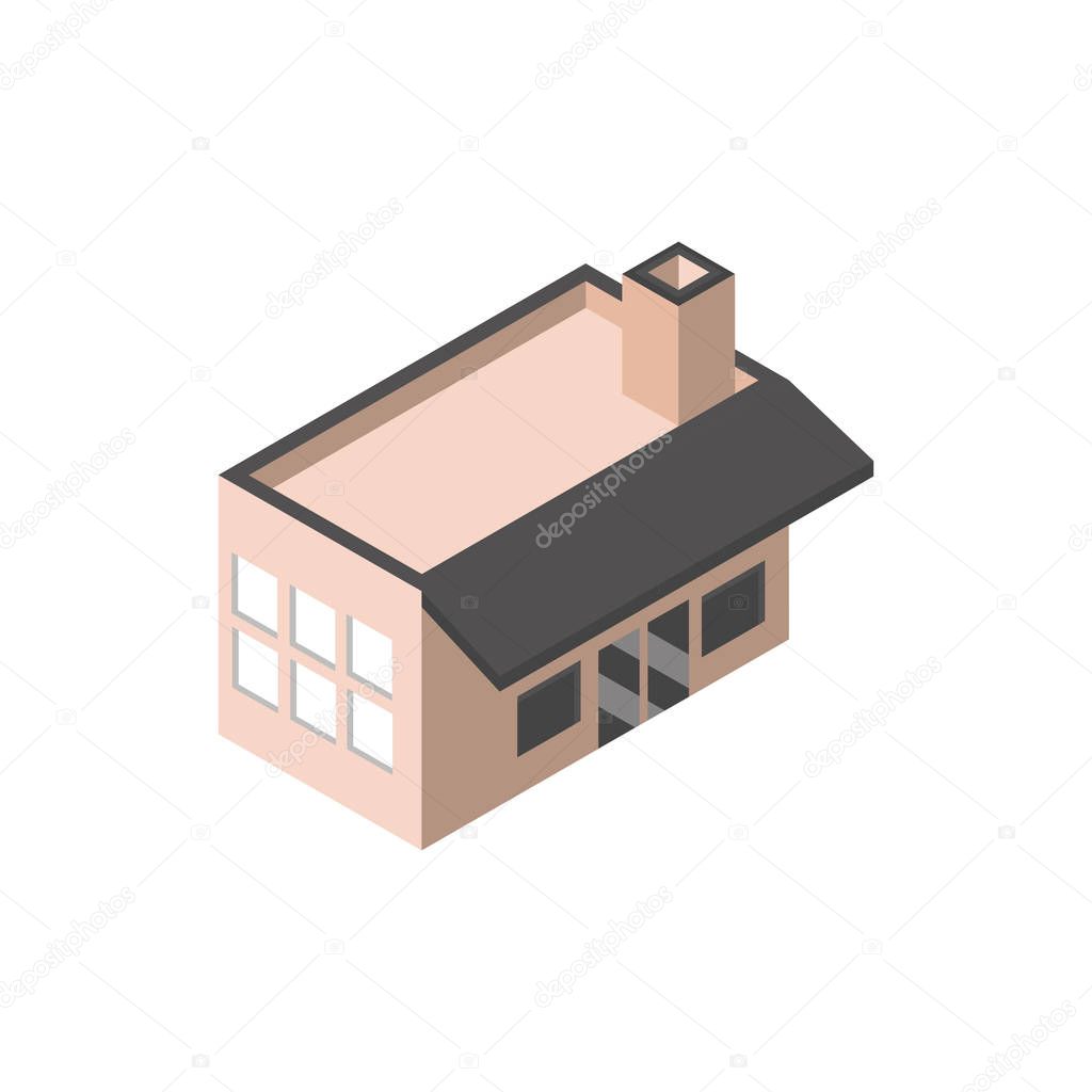 commercial market with chimney building isometric style