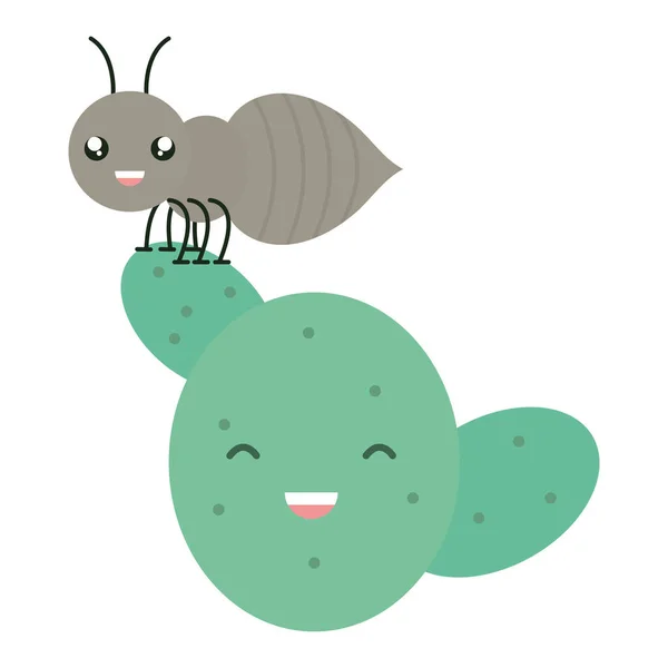 Exotic cactu with ants kawaii character — Vettoriale Stock