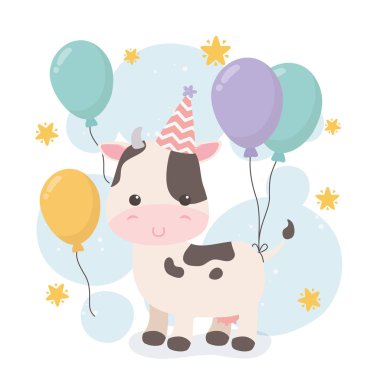 Doğum günü partisi sahnesindeki şirin inek.