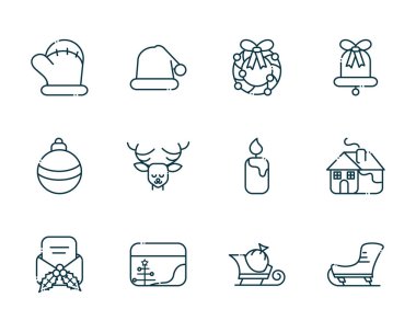 Mutlu noel çizgisi simgeleri koleksiyonu
