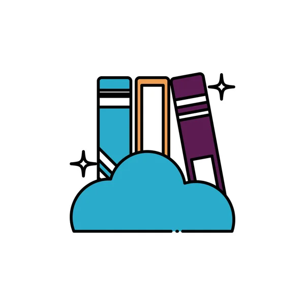 Libros de texto con iconos de estilo nublado — Vector de stock