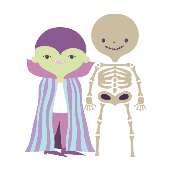 Felice Halloween celebrazione ragazzi scheletro e mostro costume — Vettoriale Stock