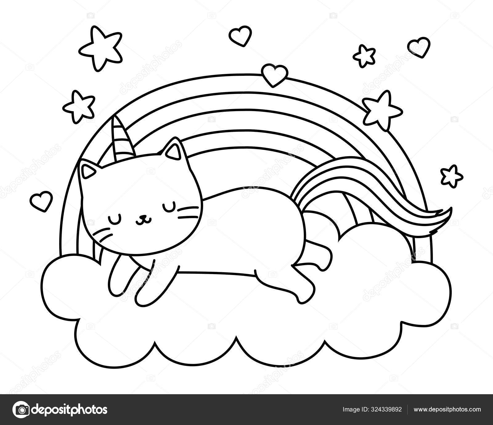 Unicorn cat cartoon vector design Stock Illustration by ©stockgiu