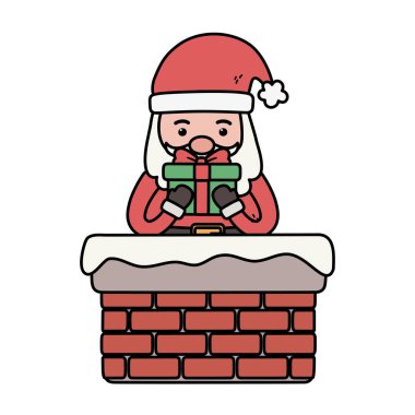 santa coming out chimney with gift decoration merry christmas