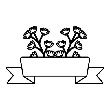 cute flowers garden with ribbon frame