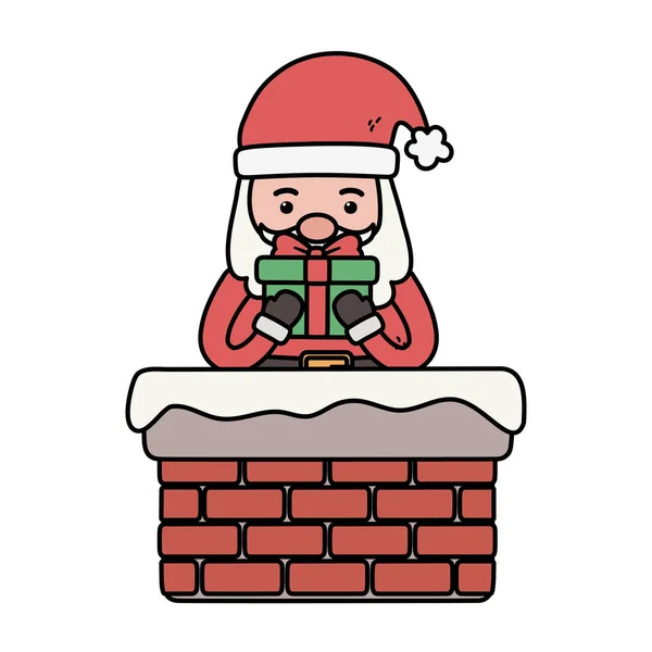 Santa coming out chimney with gift decoration merry christmas — Vector de stock