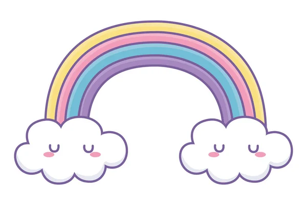 Regenboog met wolken cartoon vector ontwerp — Stockvector