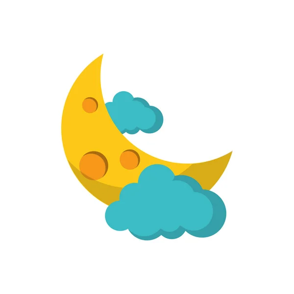 Imagen de icono plano de clima nublado media luna — Vector de stock