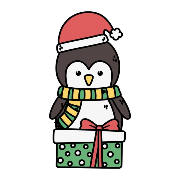 Пингвин в шляпе и подарочной коробке — стоковый вектор