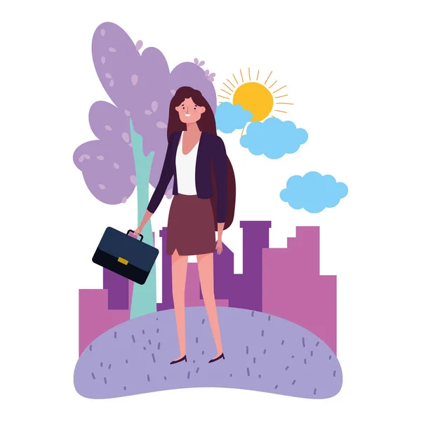 Businesswoman avatar with suitcase design vector illustration — стоковый вектор