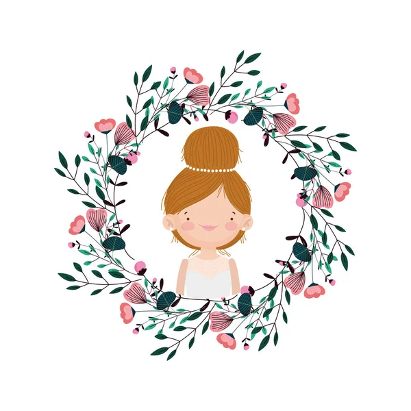 Wedding bride flowers foliage floral decoration cartoon — Vector de stock